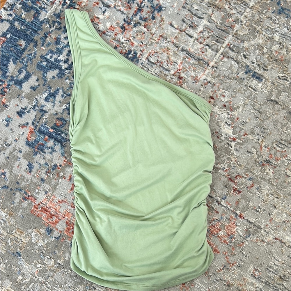Green Asymmetrical Bodycon Dress with Ruching for Resort Wear